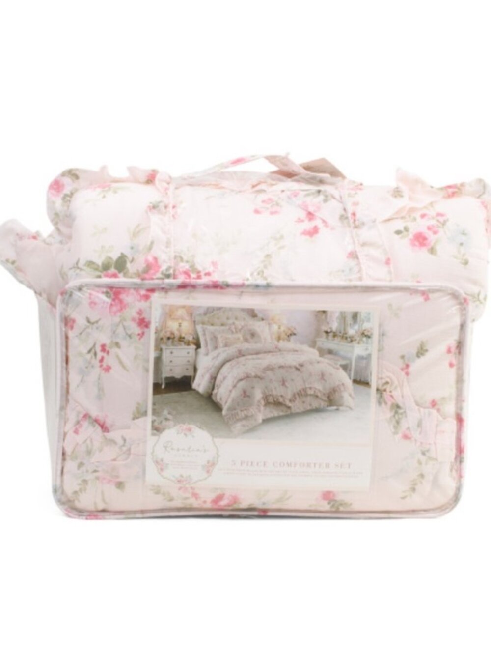 Rosalie Floral 5 Piece Ruffle Comforter Set - Pink